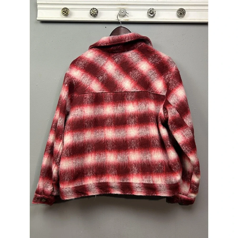 Time and Tru Jacket Womens Large Red White Plaid Button Up‎ Wool Blend Shacket
